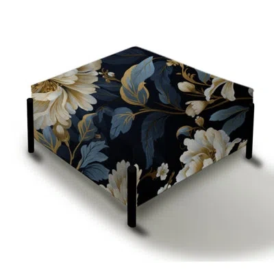 Design Art Beige And Blue Ornate Damask Legacy - Floral Large Square Ottoman In Blue;beige
