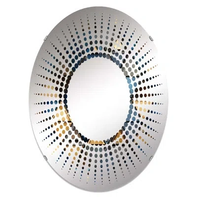 Design Art Beige And Blue Triangles Mosaic I - Starburst Decorative Mirror Oval In Blue;yellow
