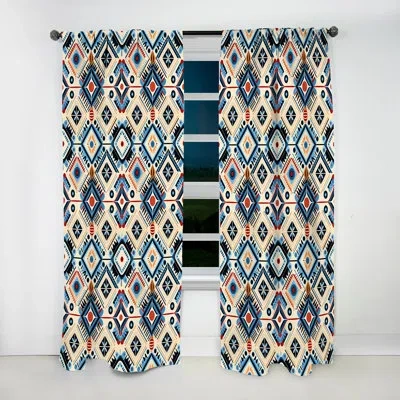 Design Art Beige And Blue Tribal Essence Geometric - Abstract Curtain - Velvet Room Darkening - 1 Panel In Blue;beige