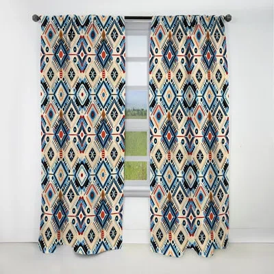 Design Art Beige And Blue Tribal Essence Geometric - Abstract Geometric Blackout Curtain - 1 Panels In Blue;beige