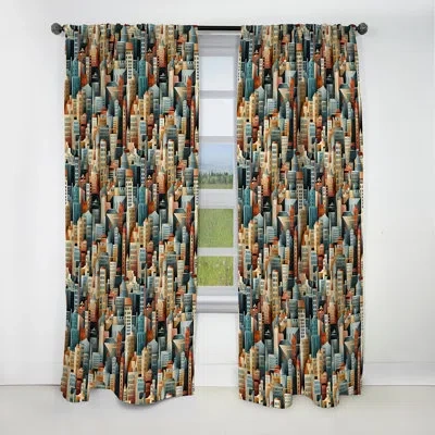 Design Art Beige And Blue Urban Cityscape Embrace - Stripped Striped Blackout Curtain - 1 Panels In Blue;beige