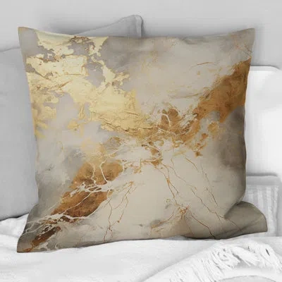 Design Art Beige And Gold Marble Lightning Iii - Abstract Shapes Printed Throw Pillow In Beige;gold