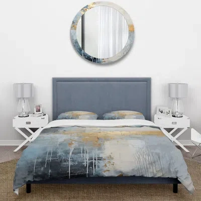 Design Art Beige And Gold Simple Winter Landscape - Landscapes Duvet Cover Set - Microfiber Polyester In Beige;gold