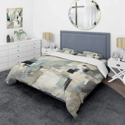 Design Art Beige And Grey Unbounded Creativity Ii - Abstract Painting Duvet Cover Set - Microfiber Polyester In Gray;beige