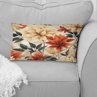 Design Art Beige And Red Autumn Flowers Garden - Floral Polyester Pillow In Red;beige