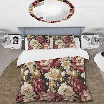 Design Art Beige And Red Chic Elegance Peony Gardens Bedding In Red;beige