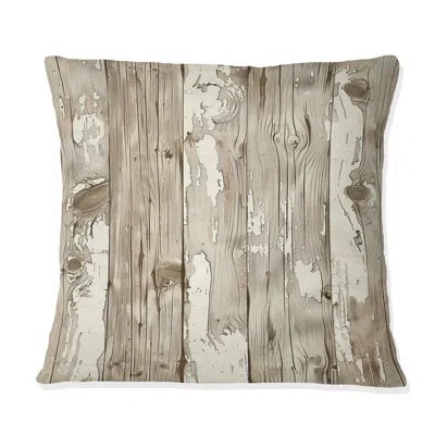 Design Art Beige Barn Wood Ii - Farmhouse Pillow