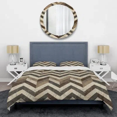Design Art Beige Black Chevron Print Ii - Modern Duvet Cover Set In Black;beige
