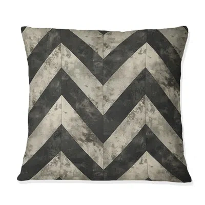 Design Art Beige Black Chevron Print Iv - Modern Throw Pillow In Black;beige