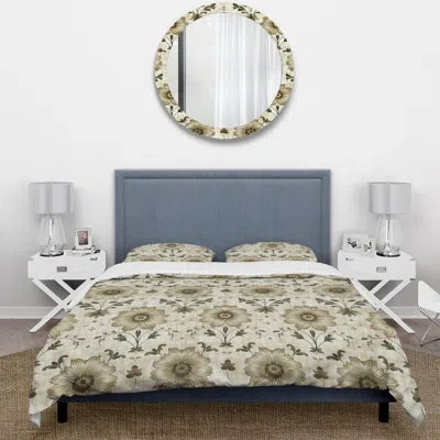 Design Art Beige Black Country Floral Chic I - Floral Duvet Cover Set In Black;beige