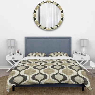 Design Art Beige Black Midcentury Reto Trellis - Midcentury Duvet Cover Set In Black;beige