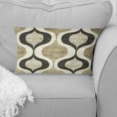 Design Art Beige Black Midcentury Reto Trellis - Midcentury Lumbar Pillow In Black;beige