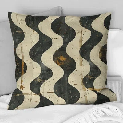 Design Art Beige Black Midcentury Waves - Midcentury Throw Pillow In Black;beige