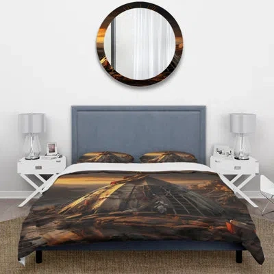 Design Art Beige Black Native Tipi Soulful Sanctuary - Native Art Duvet Cover Set - Microfiber Polyester In Black;beige