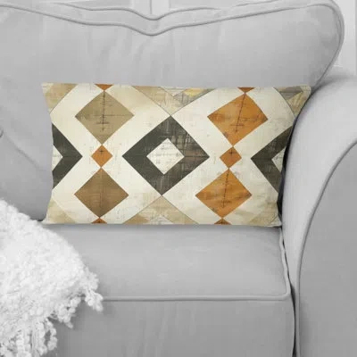 Design Art Beige Black Retro Midcentury Rhombus I - Midcentury Lumbar Pillow In Black;beige