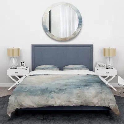 Design Art Beige Blue Ocean Storm I - Abstract Shapes Duvet Cover Set