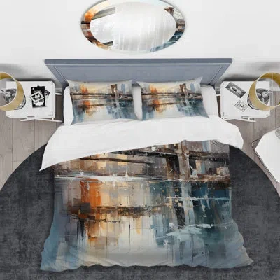 Design Art Beige Bridge Reflective Connections - Bridges Duvet Cover Set In Beige;orange