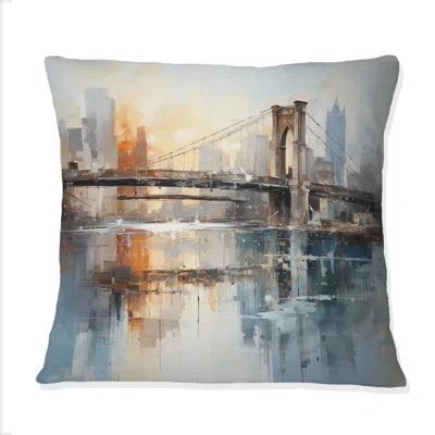 Design Art Beige Bridge Reflective Connections - Bridges Printed Throw Pillow In Beige;orange