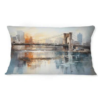 Design Art Beige Bridge Reflective Connections - Bridges Printed Throw Pillow In Beige;orange