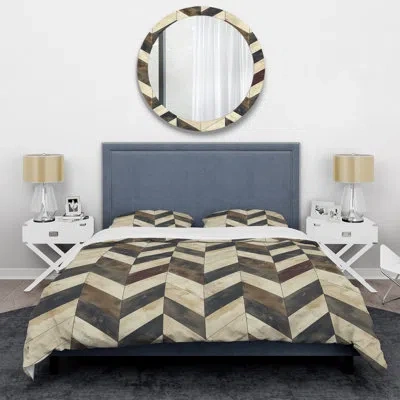 Design Art Beige Brown Chevron Pattern Dream I - Modern Duvet Cover Set In Brown;beige