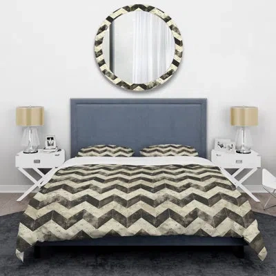 Design Art Beige Brown Chevron Pattern Dream Ii - Modern Duvet Cover Set In Brown;beige