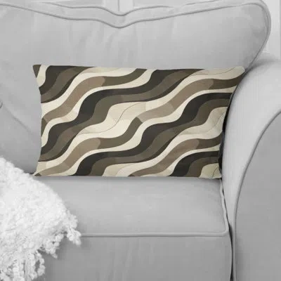 Design Art Beige Brown Midcentury Wave Lines Ii - Midcentury Lumbar Pillow In Brown;beige