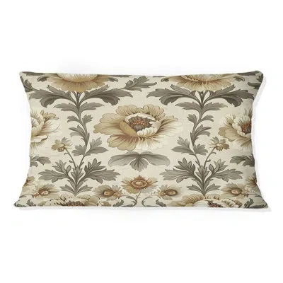 Design Art Beige Brown Traditional Floral Garden - Traditional Lumbar Pillow In Brown;beige
