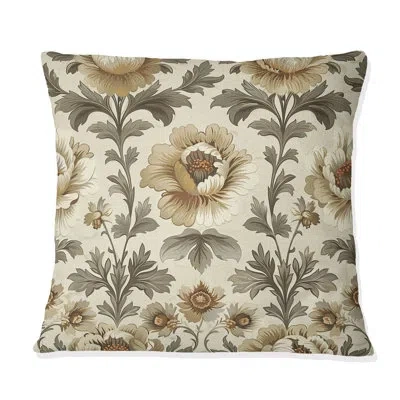 Design Art Beige Brown Traditional Floral Garden - Traditional Throw Pillow In Brown;beige