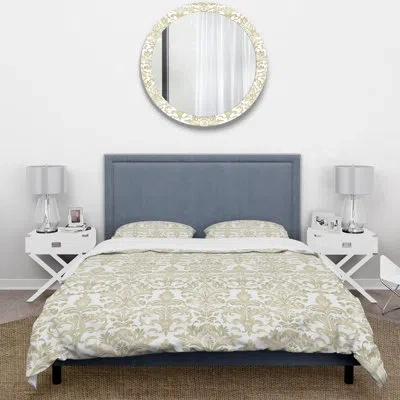 Design Art Beige Classic Damask Bliss Ii - Traditional Duvet Cover Set