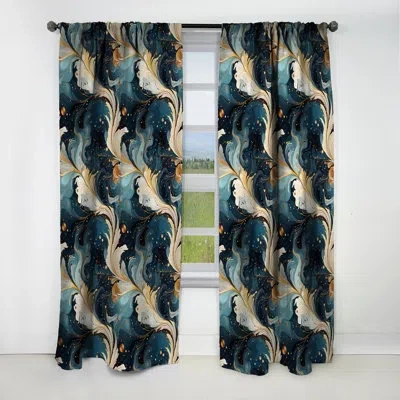 Design Art Beige Cosmic Marble Elegant Whirls - Abstract Marble Marble Blackout Curtain - 1 Panels In Beige;teal