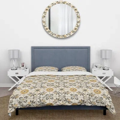 Design Art Beige Country Floral Chic Ii - Floral Duvet Cover Set In Black;beige