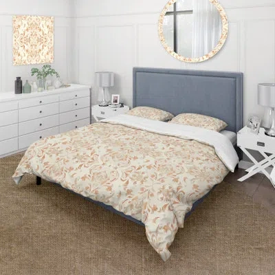 Design Art Beige Cream Boho Feather I - Boho Duvet Cover Set In Beige;cream