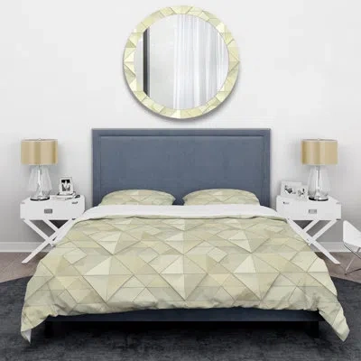 Design Art Beige Cream Modern Triangle Iii - Modern Duvet Cover Set In Beige;cream