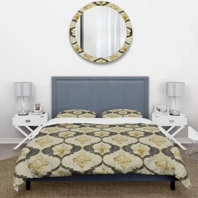 Design Art Beige Gold Midcentury Quatrefoil Glam - Midcentury Duvet Cover Set In Beige;gold
