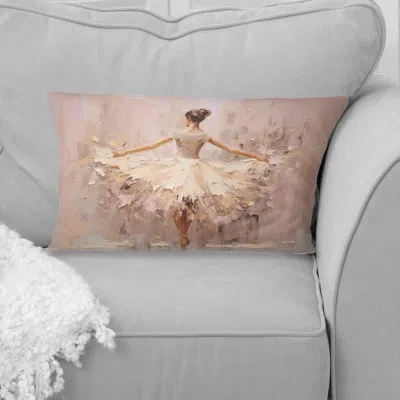 Design Art Beige Gold Minimalism Ballerina Ii - Ballet Printed Throw Pillow In Beige;gold
