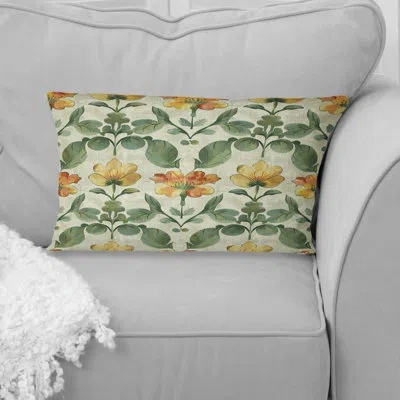 Design Art Beige Green Modern Flower Garden I - Modern Lumbar Pillow In Green;beige