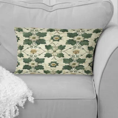 Design Art Beige Green Modern Flower Garden Ii - Modern Lumbar Pillow In Green;beige