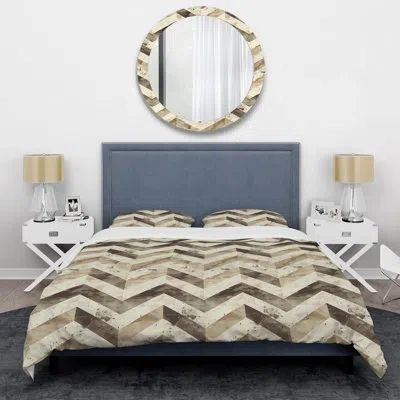 Design Art Beige Grey Chevron Pattern Dream Ii - Modern Duvet Cover Set In Gray;beige