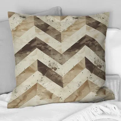 Design Art Beige Grey Chevron Pattern Dream Ii - Modern Throw Pillow In Gray;beige