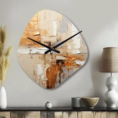 Design Art Beige Grey Geometric Collage Ii - Abstract Collages Irregular Shape Metal Wall Clock, Modern Asymmet In Gray;beige