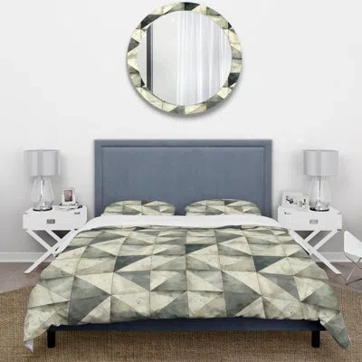 Design Art Beige Grey Geometric Print I - Midcentury Duvet Cover Set In Gray;beige