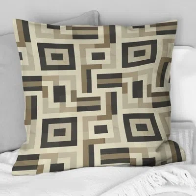 Design Art Beige Grey Midcentury Maze I - Midcentury Throw Pillow In Gray;beige