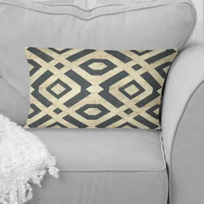 Design Art Beige Grey Midcentury Maze Ii - Midcentury Lumbar Pillow In Gray;beige