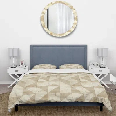 Design Art Beige Grey Midcentury Triangle Iii - Midcentury Duvet Cover Set In Gray;beige