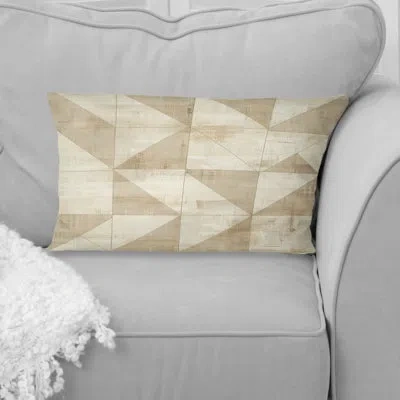 Design Art Beige Grey Midcentury Triangle Iii - Midcentury Lumbar Pillow In Gray;beige