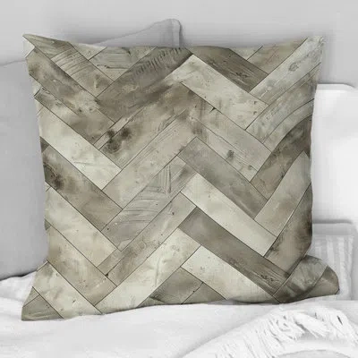 Design Art Beige Grey Modern Herringbone I - Modern Throw Pillow In Gray;beige