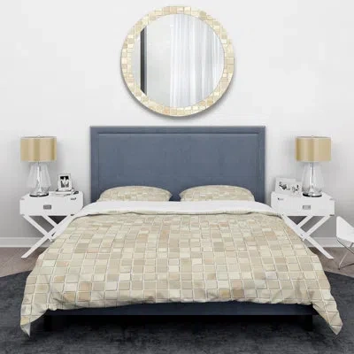 Design Art Beige Grey Modern Mosaic Tiles V - Modern Duvet Cover Set In Gray;beige