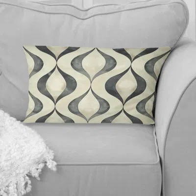Design Art Beige Grey Ogee Print - Midcentury Lumbar Pillow In Gray;beige