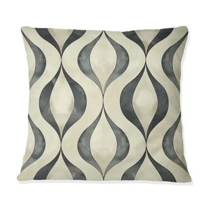 Design Art Beige Grey Ogee Print - Midcentury Throw Pillow In Gray;beige
