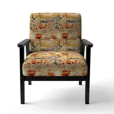 Design Art Beige Meadow Flowers Boho Pattern - Upholstered Cottage Arm Chair